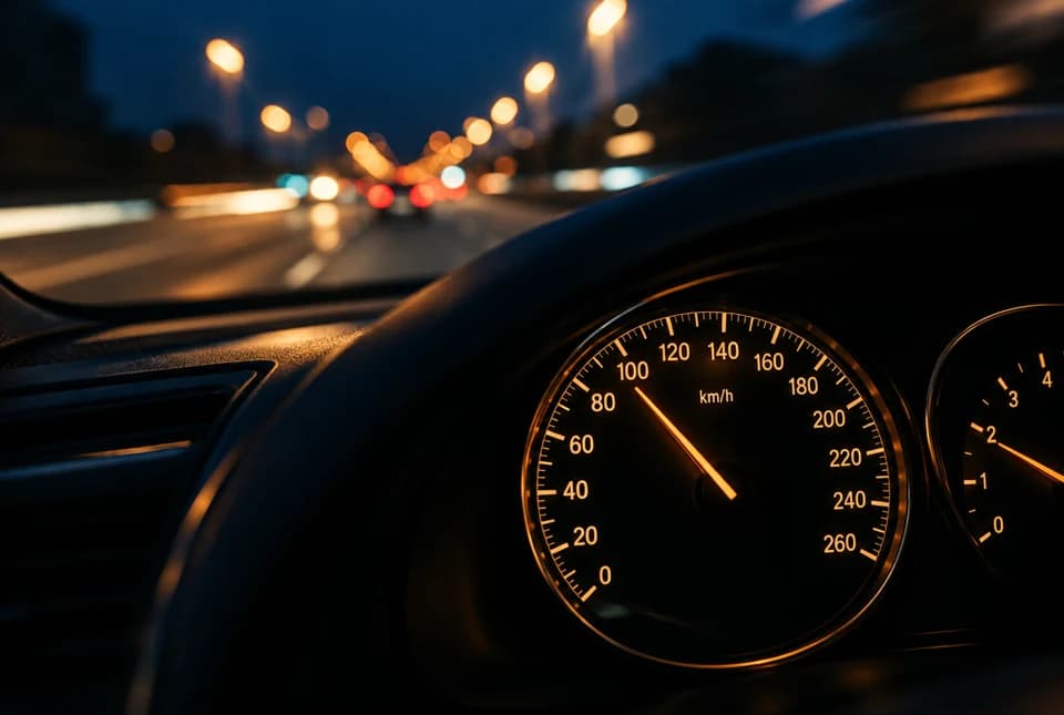 El velocímetro de un auto, de noche: la derivada es lo que marca el velocímetro